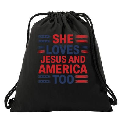 She Loves Jesus And America Too Drawstring Bag
