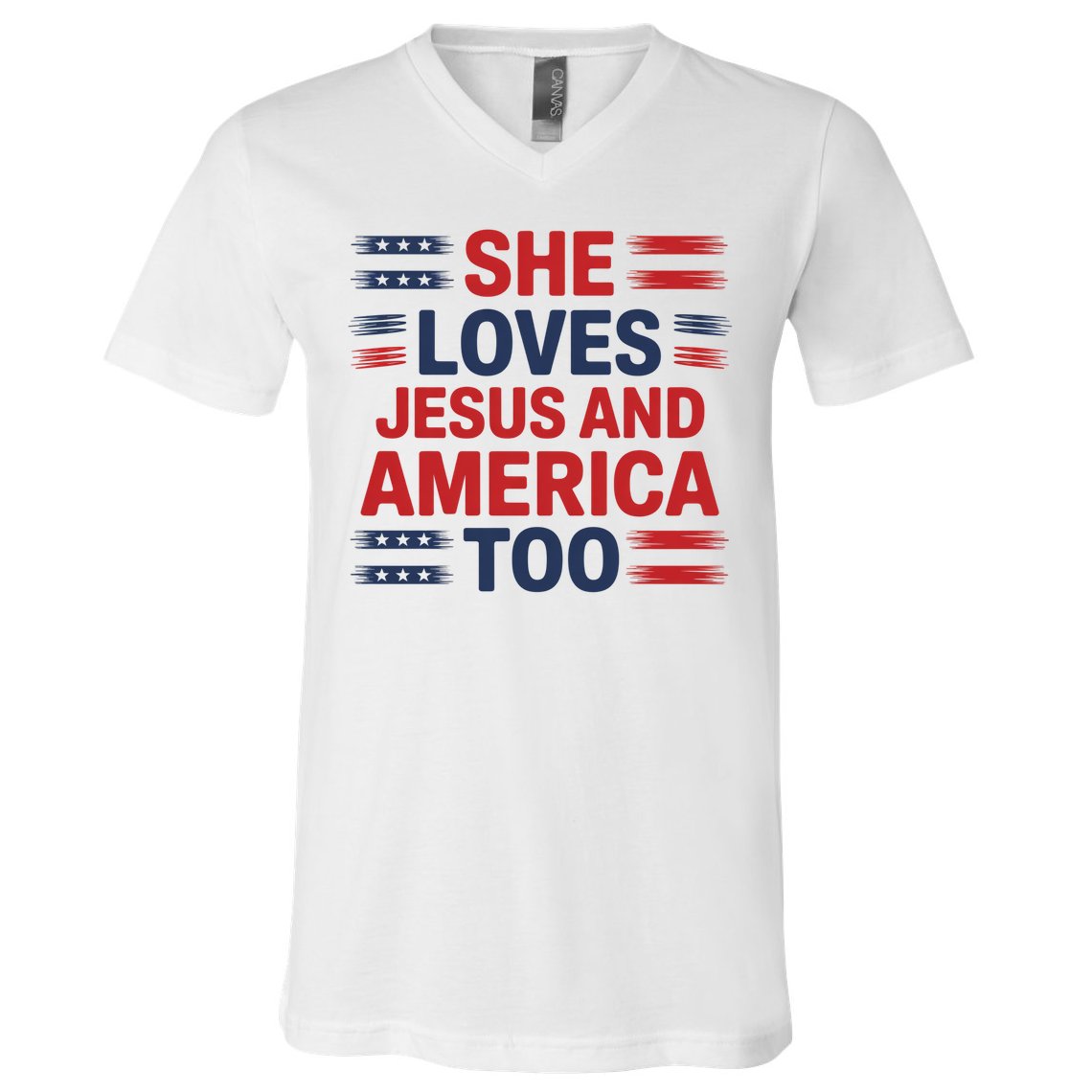 She Loves Jesus And America Too V-Neck T-Shirt