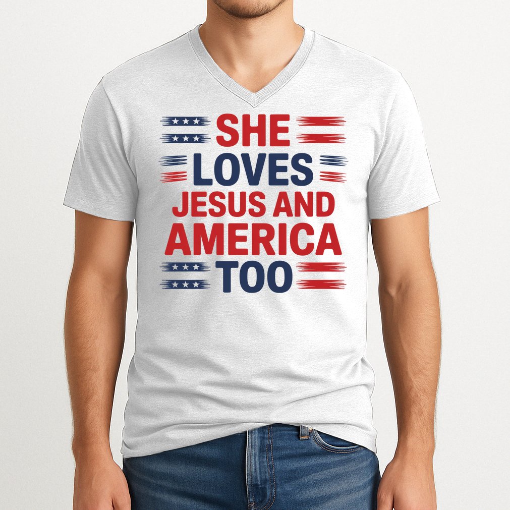 She Loves Jesus And America Too V-Neck T-Shirt
