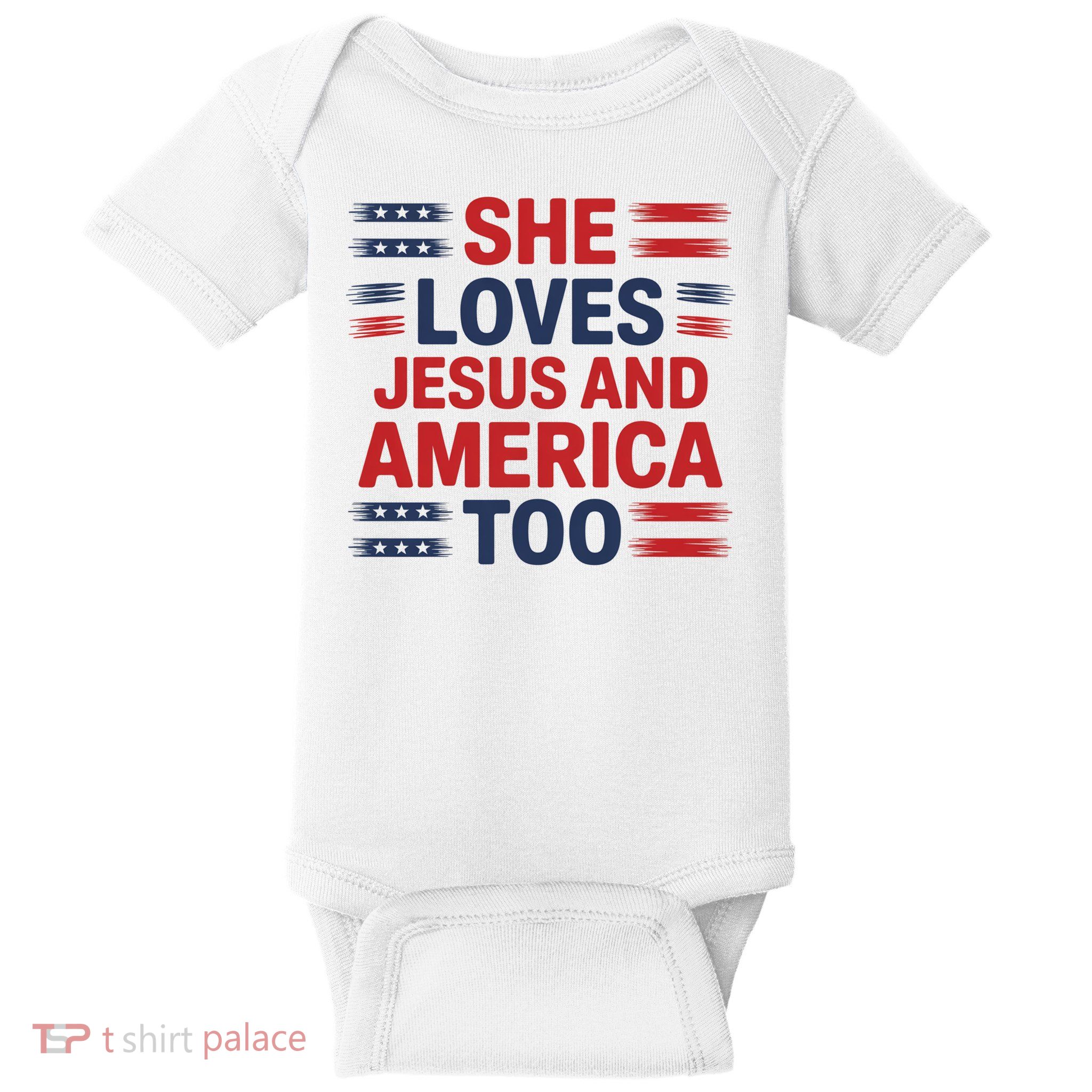 She Loves Jesus And America Too Baby Bodysuit