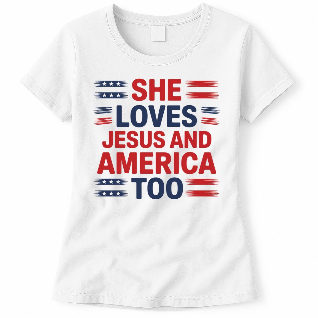 She Loves Jesus And America Too Womens T-Shirt