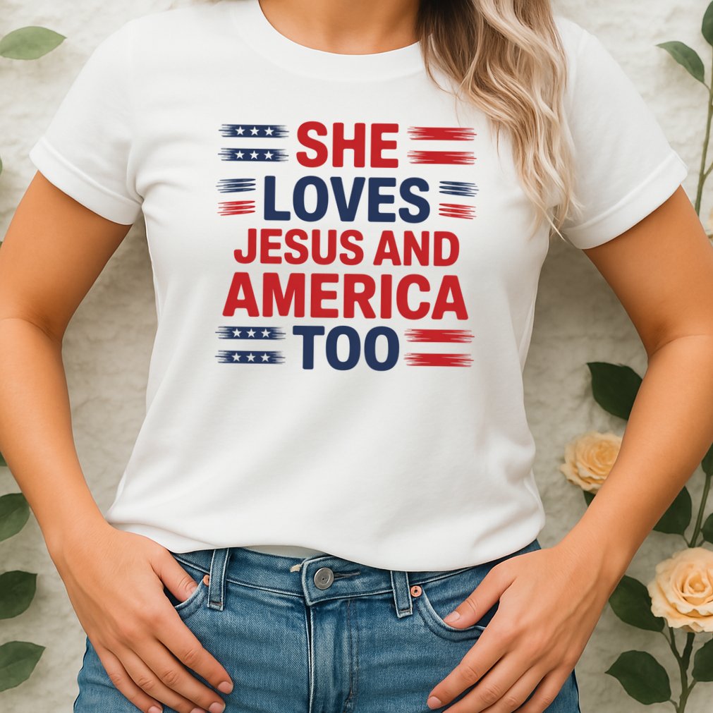 She Loves Jesus And America Too Womens T-Shirt