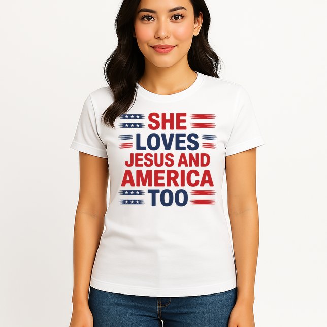 She Loves Jesus And America Too Womens T-Shirt
