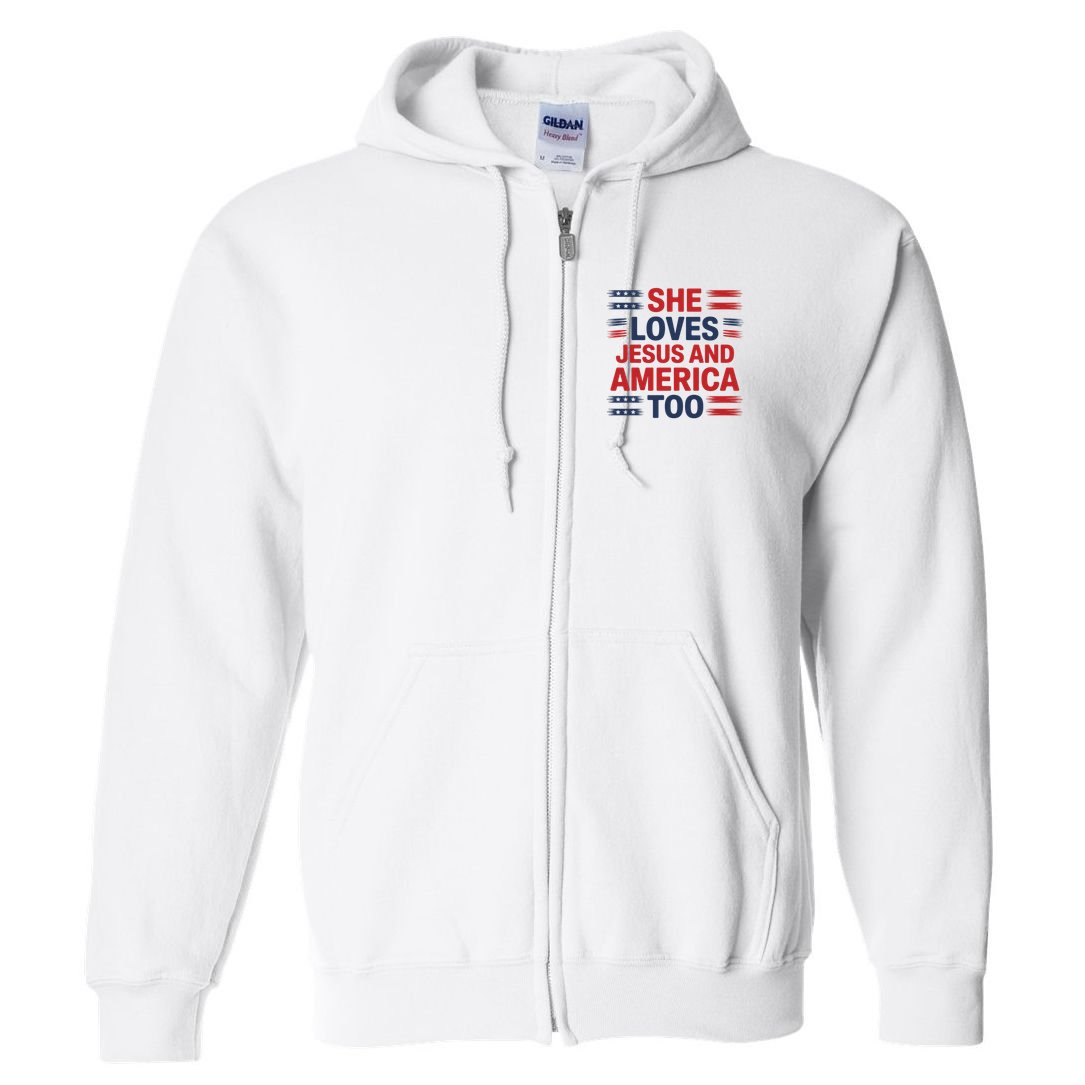 She Loves Jesus And America Too Full Zip Hoodie