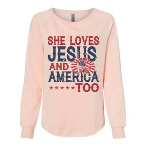 She Loves Jesus And America Too 4th Of July Patriotic Womens California Wash Sweatshirt