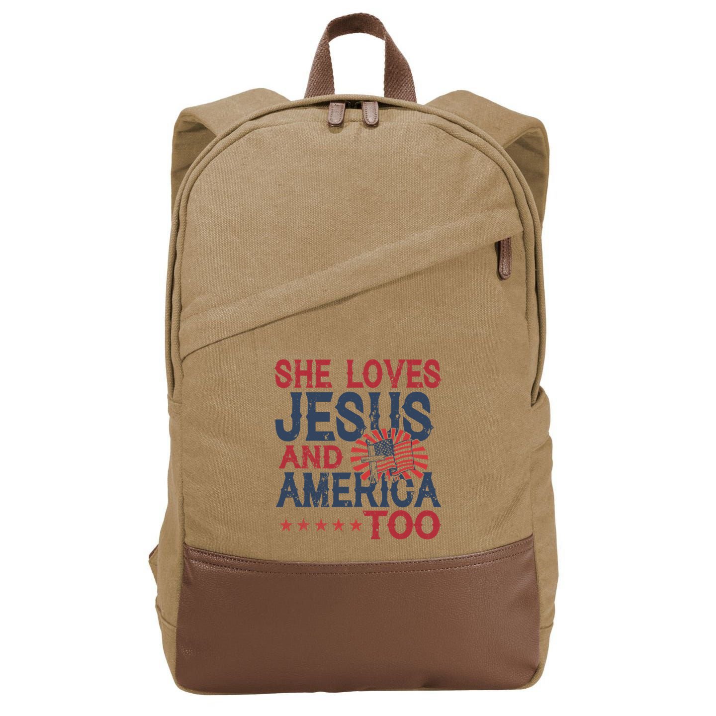 She Loves Jesus And America Too 4th Of July Patriotic Cotton Canvas Backpack