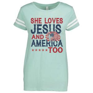 She Loves Jesus And America Too 4th Of July Patriotic Enza Ladies Jersey Football T-Shirt