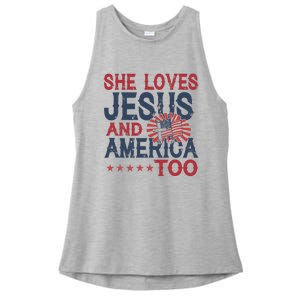 She Loves Jesus And America Too 4th Of July Patriotic Ladies PosiCharge Tri-Blend Wicking Tank