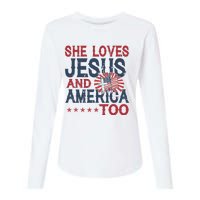 She Loves Jesus And America Too 4th Of July Patriotic Womens Cotton Relaxed Long Sleeve T-Shirt