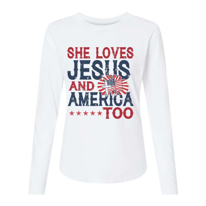 She Loves Jesus And America Too 4th Of July Patriotic Womens Cotton Relaxed Long Sleeve T-Shirt