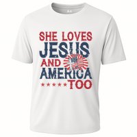 She Loves Jesus And America Too 4th Of July Patriotic Cooling Performance Crew T-Shirt