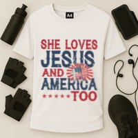 She Loves Jesus And America Too 4th Of July Patriotic Cooling Performance Crew T-Shirt