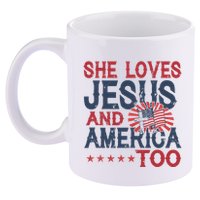 She Loves Jesus And America Too 4th Of July Patriotic 11oz C Handle Ceramic Mug