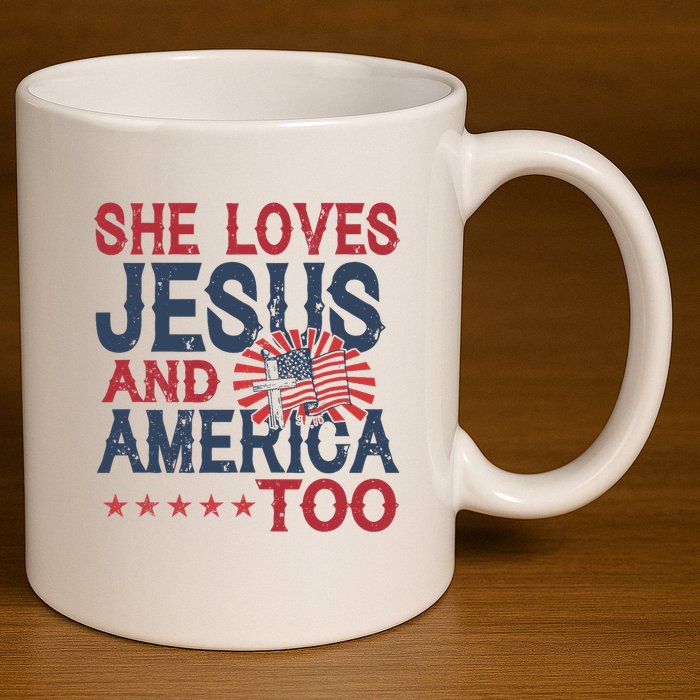She Loves Jesus And America Too 4th Of July Patriotic 11oz C Handle Ceramic Mug