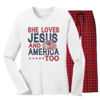 She Loves Jesus And America Too 4th Of July Patriotic Women's Long Sleeve Flannel Pajama Set 