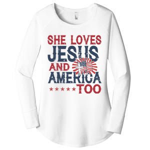 She Loves Jesus And America Too 4th Of July Patriotic Women's Perfect Tri Tunic Long Sleeve Shirt