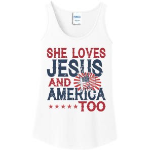 She Loves Jesus And America Too 4th Of July Patriotic Ladies Essential Tank