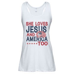 She Loves Jesus And America Too 4th Of July Patriotic Ladies Essential Flowy Tank