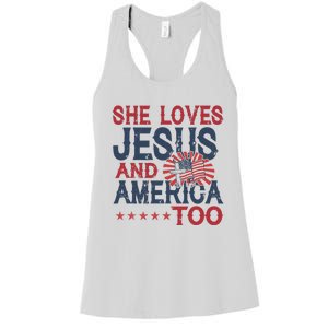 She Loves Jesus And America Too 4th Of July Patriotic Women's Racerback Tank