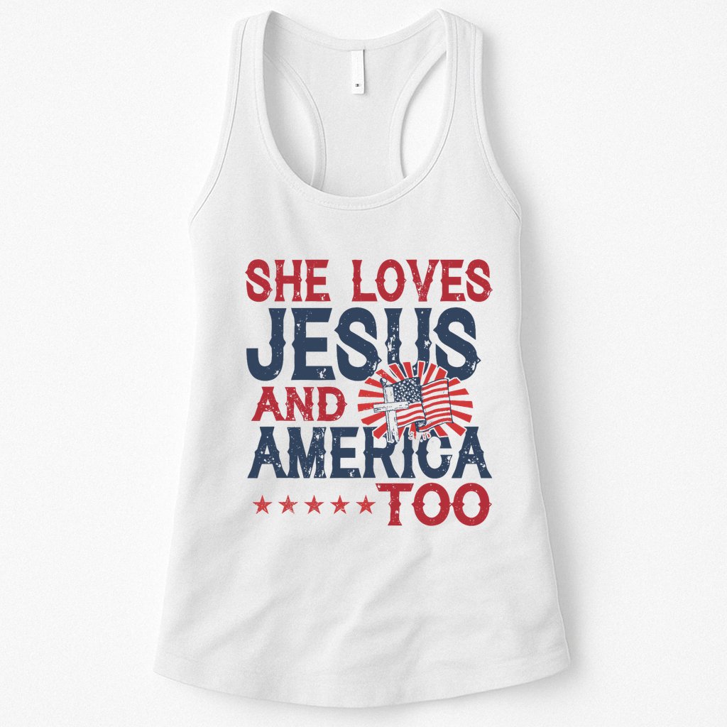 She Loves Jesus And America Too 4th Of July Patriotic Womens Tank Top