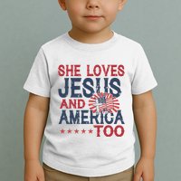 She Loves Jesus And America Too 4th Of July Patriotic Toddler T-Shirt