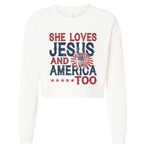 She Loves Jesus And America Too 4th Of July Patriotic Cropped Pullover Crew