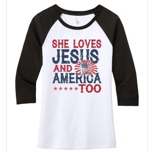 She Loves Jesus And America Too 4th Of July Patriotic Women's Tri-Blend 3/4-Sleeve Raglan Shirt