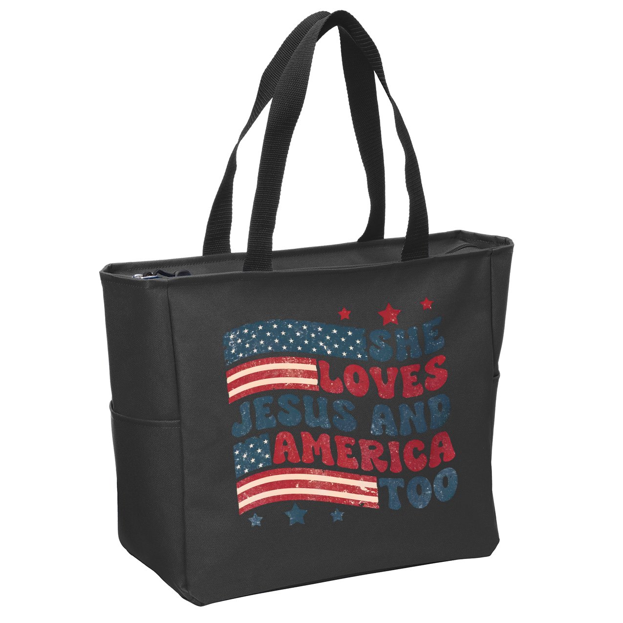 She Loves Jesus And America Too 4th Of July Zip Tote Bag