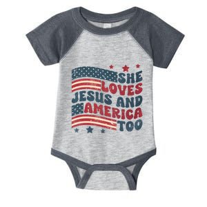 She Loves Jesus And America Too 4th Of July Infant Baby Jersey Bodysuit