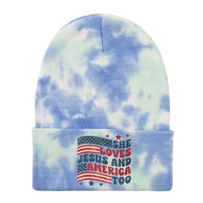 She Loves Jesus And America Too 4th Of July Tie Dye 12in Knit Beanie