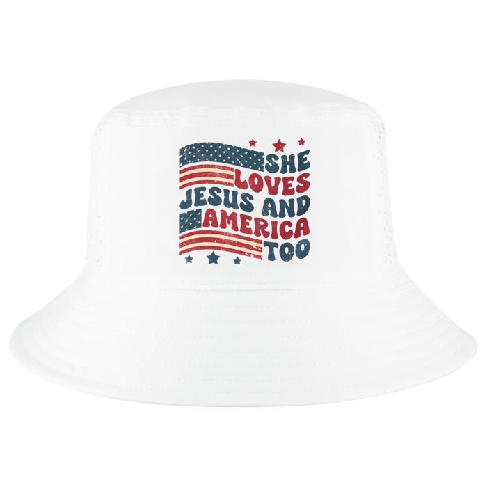 She Loves Jesus And America Too 4th Of July Cool Comfort Performance Bucket Hat