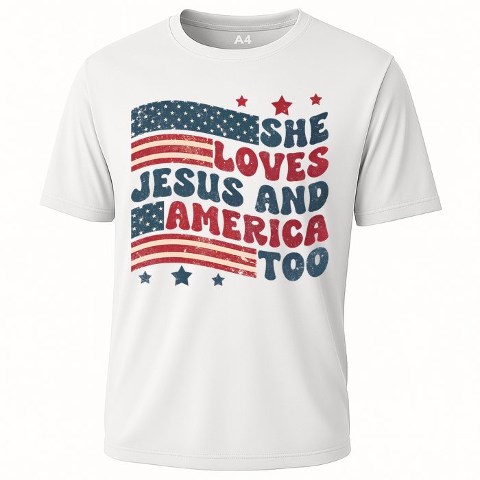 She Loves Jesus And America Too 4th Of July Cooling Performance Crew T-Shirt