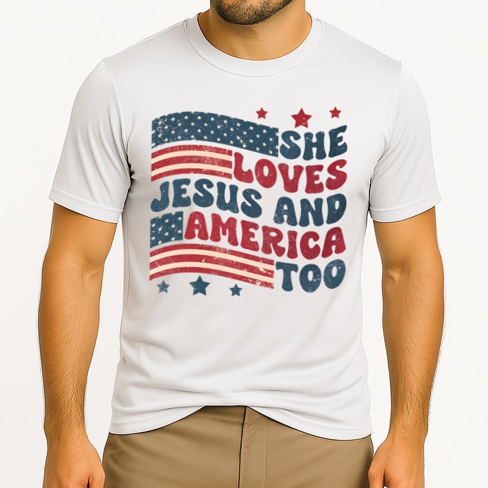 She Loves Jesus And America Too 4th Of July Cooling Performance Crew T-Shirt