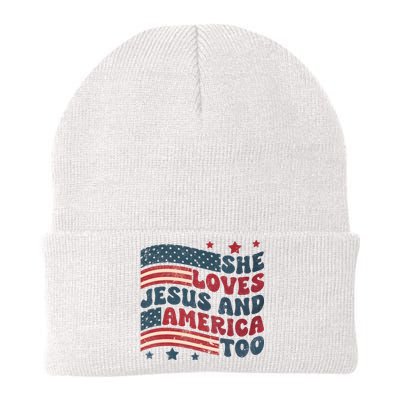 She Loves Jesus And America Too 4th Of July Knit Cap Winter Beanie