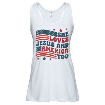 She Loves Jesus And America Too 4th Of July Ladies Essential Flowy Tank