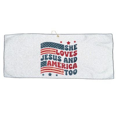 She Loves Jesus And America Too 4th Of July Large Microfiber Waffle Golf Towel