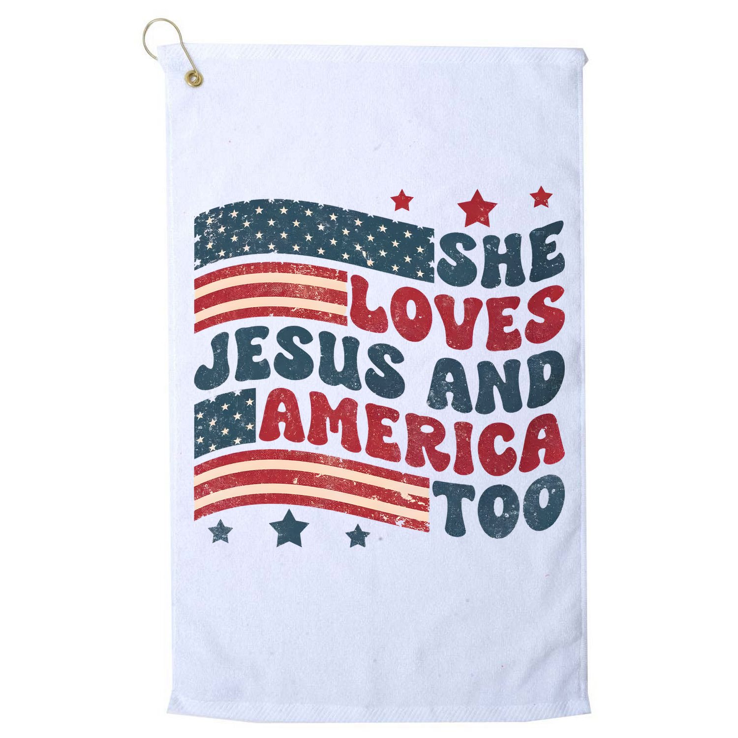 She Loves Jesus And America Too 4th Of July Golf Towel
