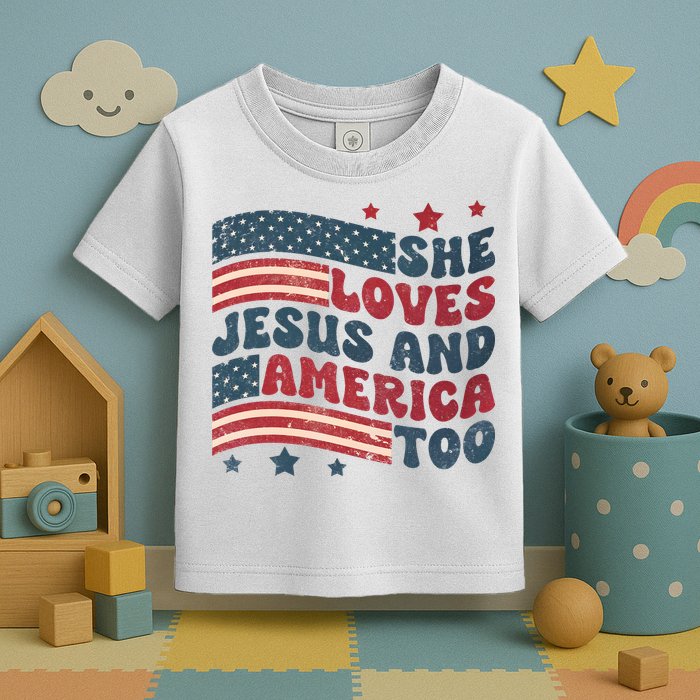 She Loves Jesus And America Too 4th Of July Toddler T-Shirt