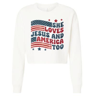 She Loves Jesus And America Too 4th Of July Cropped Pullover Crew