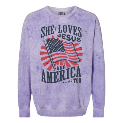 She Loves Jesus And America Too Colorblast Crewneck Sweatshirt