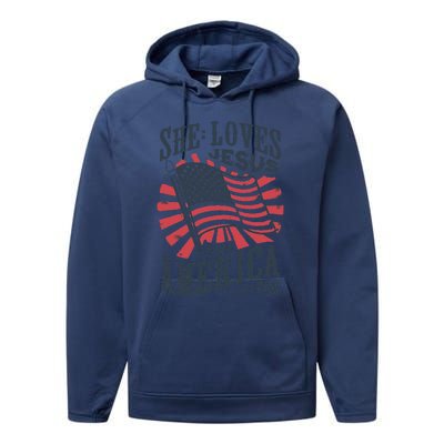 She Loves Jesus And America Too Performance Fleece Hoodie