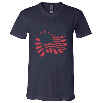 She Loves Jesus And America Too V-Neck T-Shirt