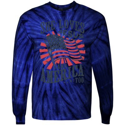 She Loves Jesus And America Too Tie-Dye Long Sleeve Shirt