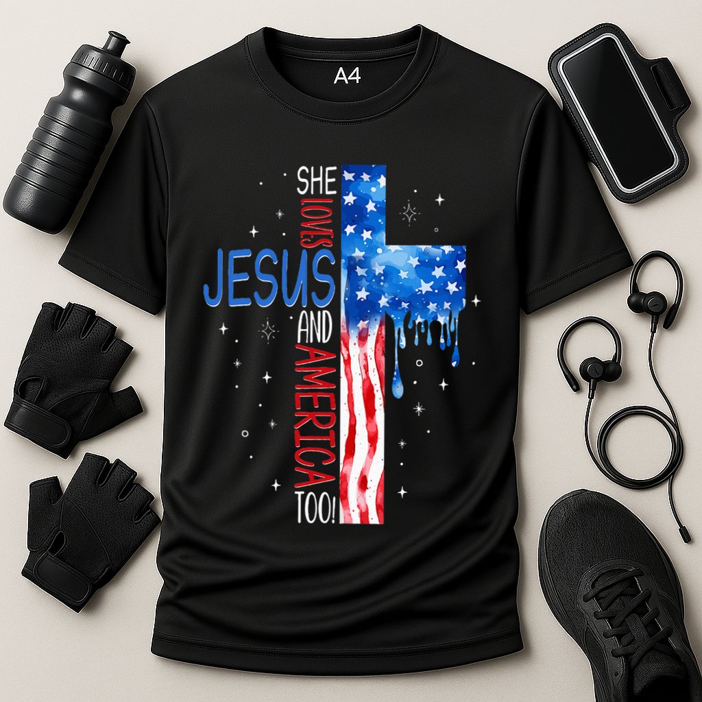 She Loves Jesus And America Too Cooling Performance Crew T-Shirt