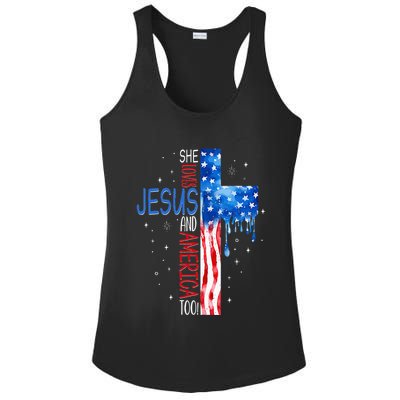 She Loves Jesus And America Too Ladies PosiCharge Competitor Racerback Tank