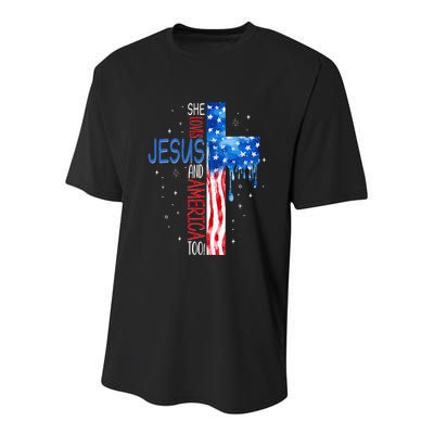 She Loves Jesus And America Too Youth Performance Sprint T-Shirt