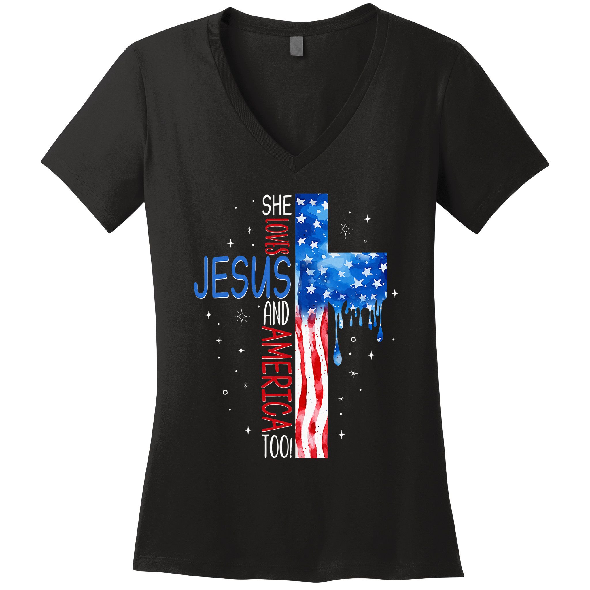 She Loves Jesus And America Too Women's V-Neck T-Shirt