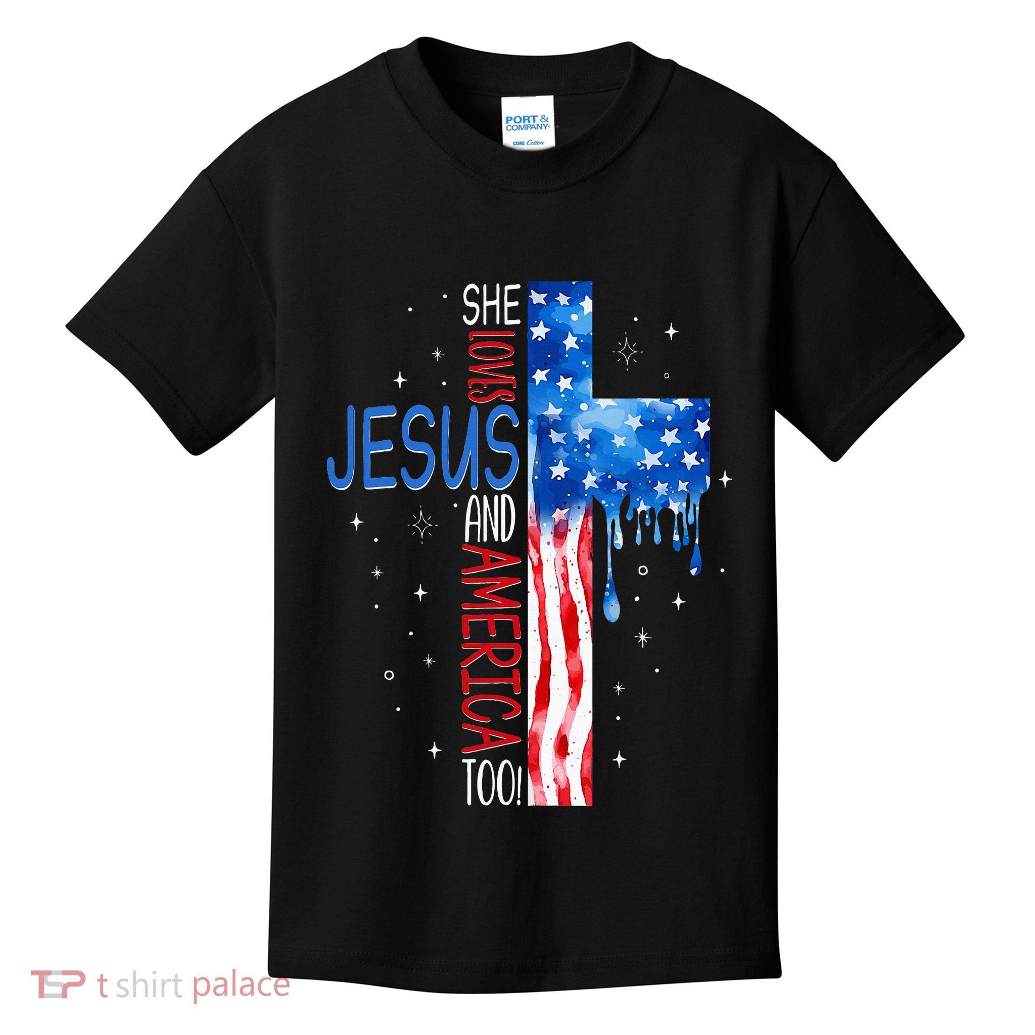 She Loves Jesus And America Too Kids T-Shirt