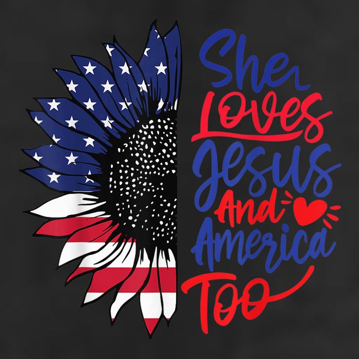 She Loves Jesus And America Too 7 Panel Mesh Trucker Snapback Hat