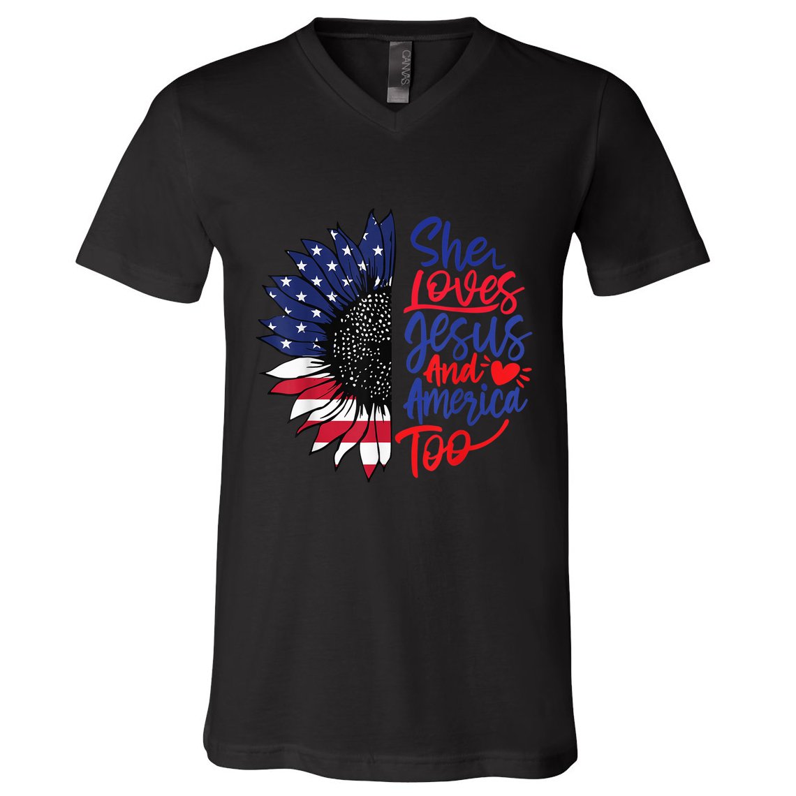 She Loves Jesus And America Too V-Neck T-Shirt